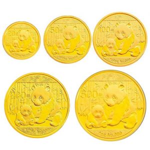 2012年熊猫金银纪念币金币5枚套装