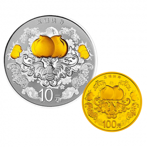2015吉祥文化五福拱寿金银币